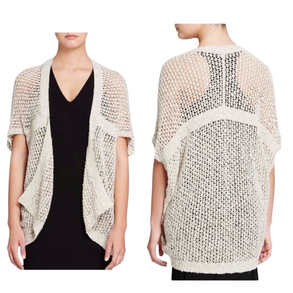 Eileen Fisher Cream Open Front Knit Cadigan Short Sleeve Kimono Sweater Size XL - Picture 1 of 11